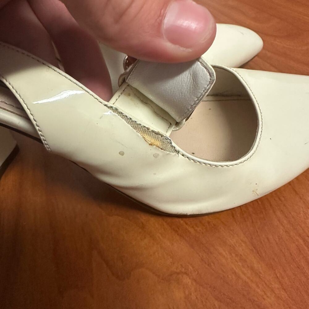 Prada Off White Patent Leather Mary Jane Slingback Block Heel Pumps Size 37.5 - Picture 16 of 16